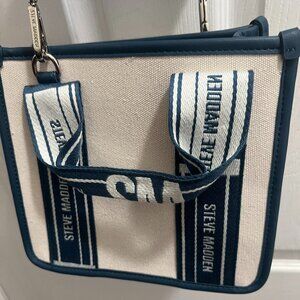 Steve Madden Women's Cotton Blue/Cream Deep Dive Crossbody Satchel Bag